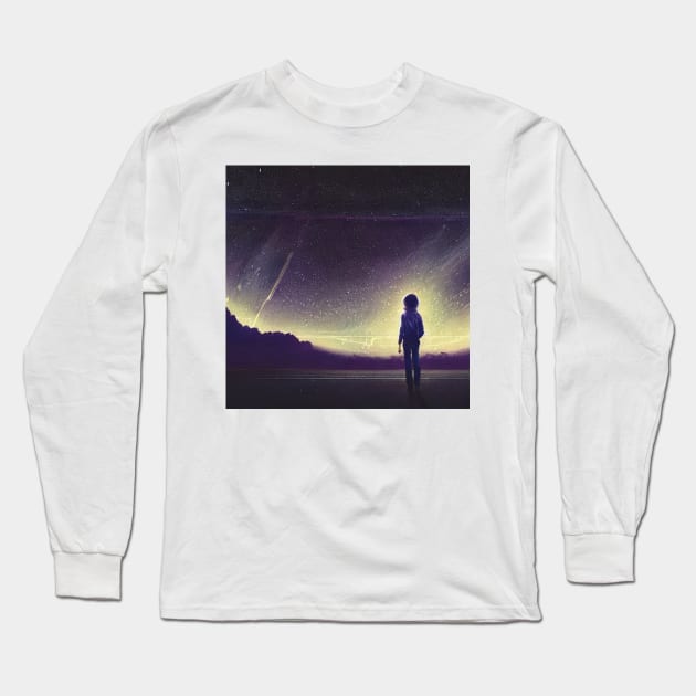 Foreground and Saturn's Starry Sky Long Sleeve T-Shirt by D3monic